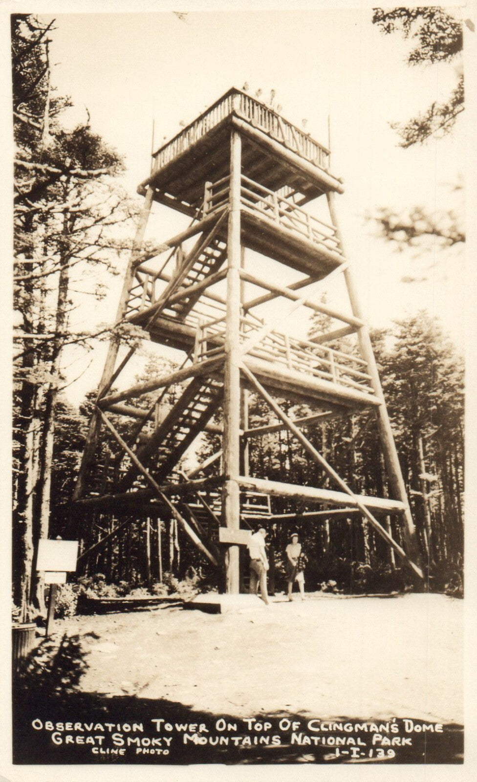 RPPC Observation Tower at Top of Clingman's Dome Mt. NC North Carolina Postcard