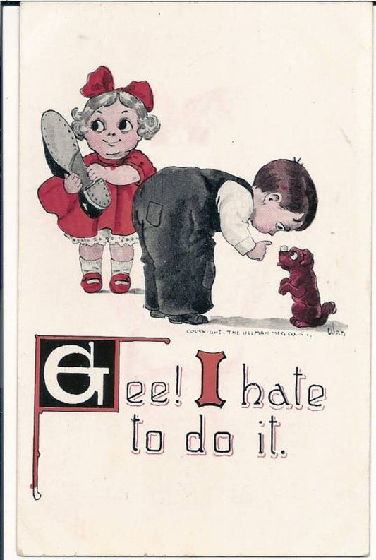 Komic Kids Series 189 Ullman Girl Holding Shoe Boy Puppy Children Postcard