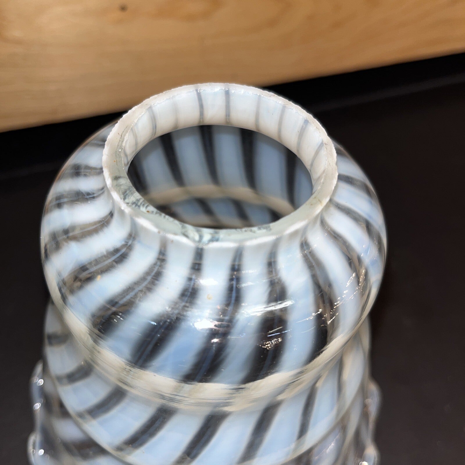 Fenton Handblown Opalescent Swirl Glass Ruffled Edge Lamp Shade White 6"