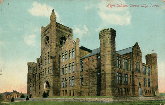 1909 High School Sioux City  IA Iowa vintage Postcard
