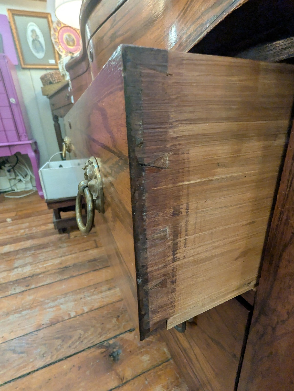 Victorian Antique Rosewood Grained Walnut Secretary Desk & Bookcase
