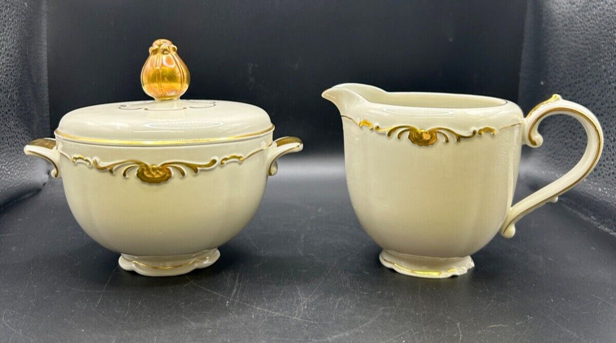 RARE Waldershof Bavaria Germany Sugar and Creamer with Gold Rim