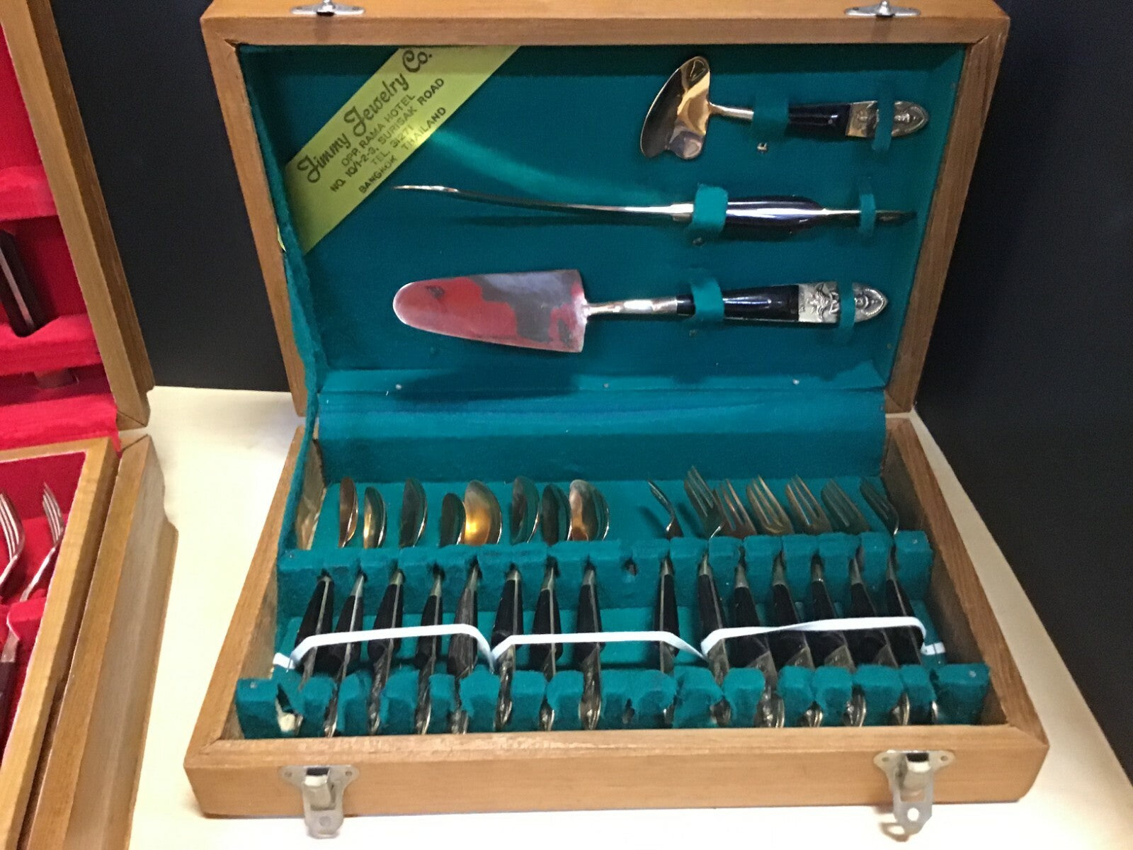 Vintage Mid Century Bankok Thailand Brass 18 Piece Flatware Silverware Set