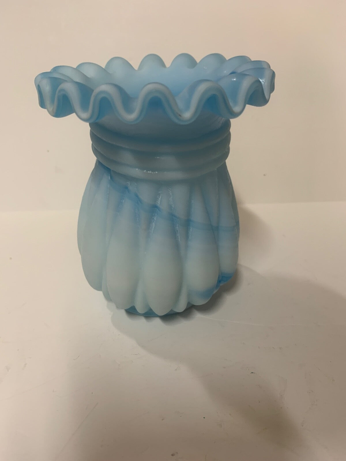 Riffle Trim Blue & White Drizzle Beautiful Fenton Vase