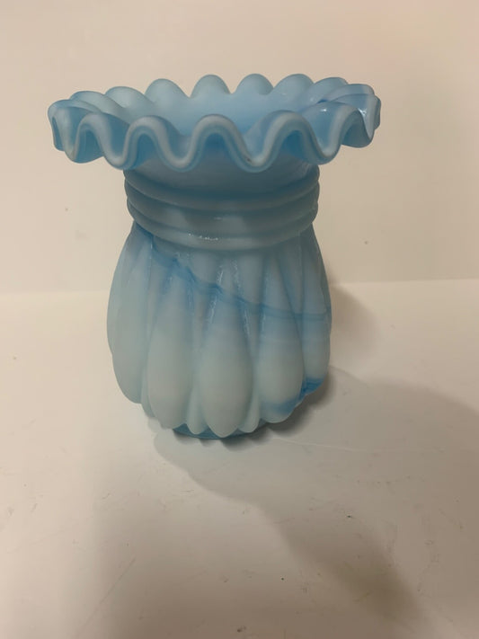 Riffle Trim Blue & White Drizzle Beautiful Fenton Vase