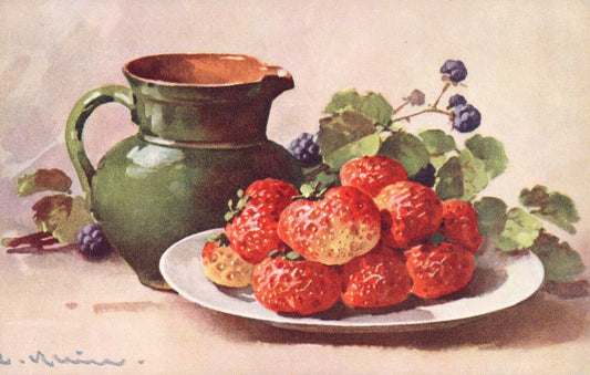 Artist  Signed Catherine Klein Fruit and Green Pitcher