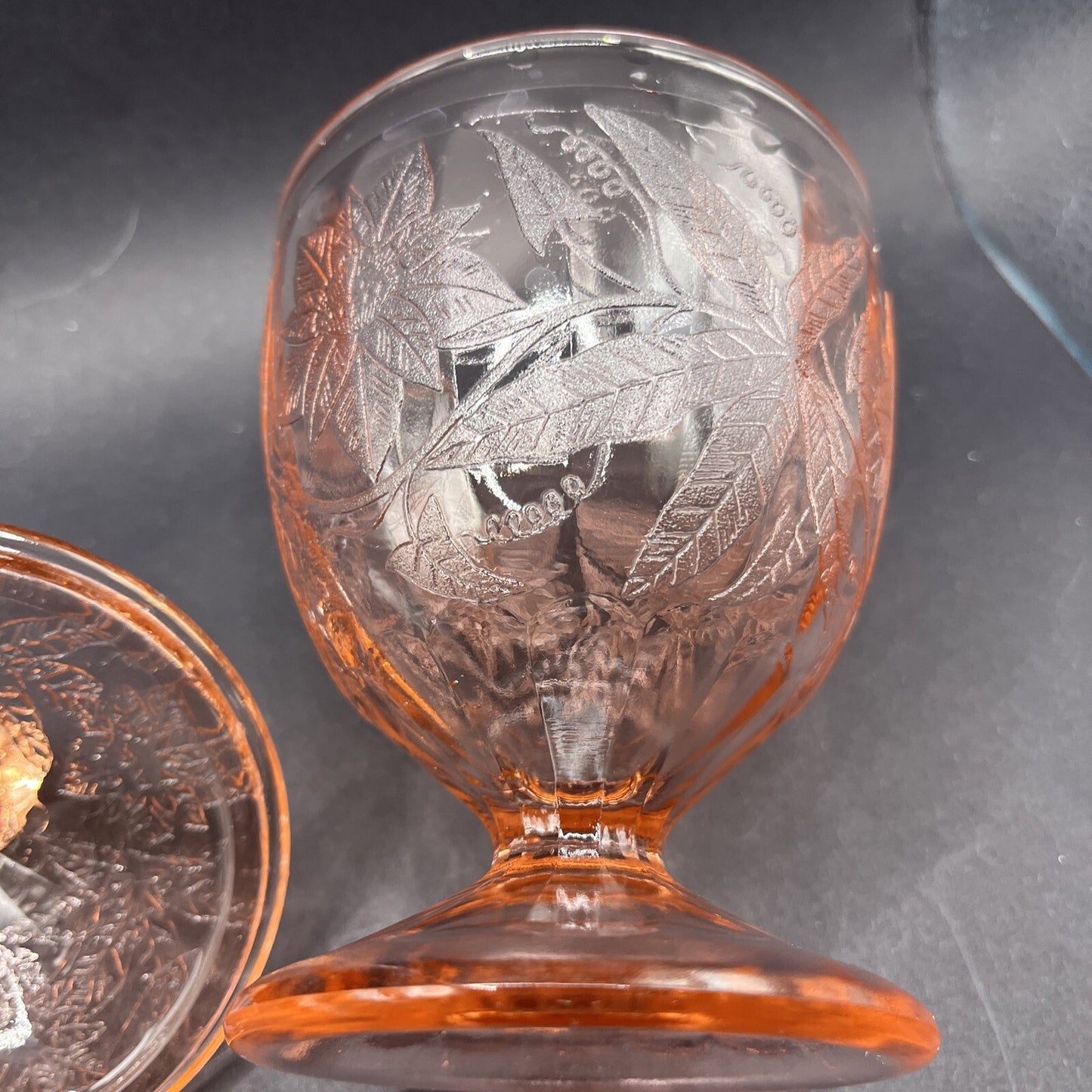 Floral Pink Footed Glass Candy Dish and Lid By Jeanette 6-1/4”