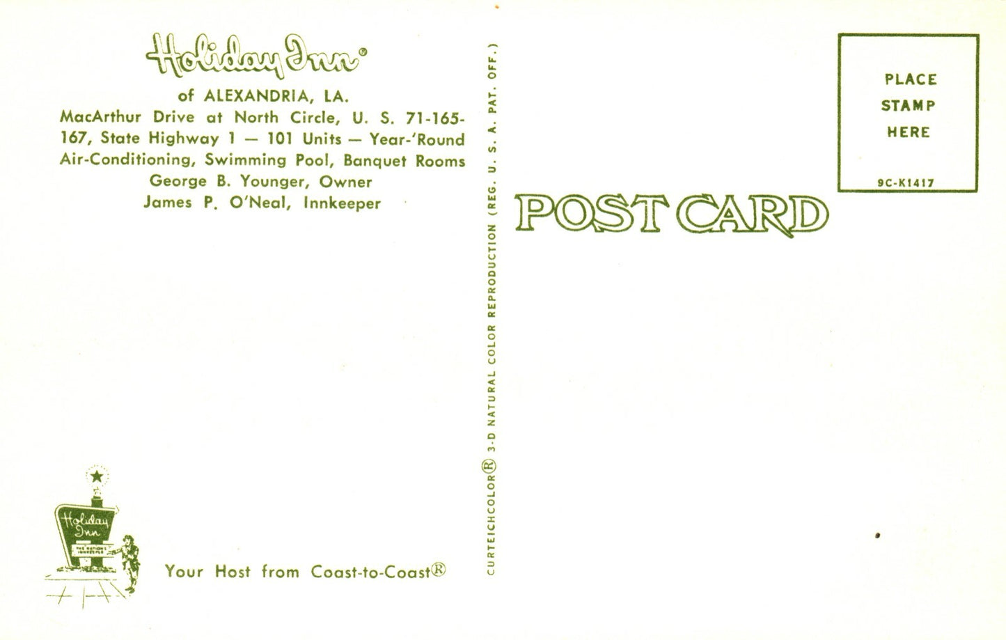 Holiday Inn Motel of Alexandria MacArthur Drive Louisianna LA  Postcard