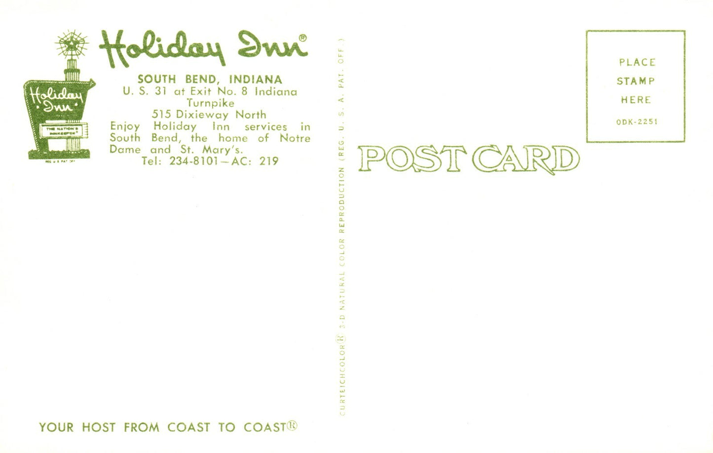 Holiday Inn Motel US 31 Exit 8 Indiana Turnpike South Bend Indiana IN  Postcard
