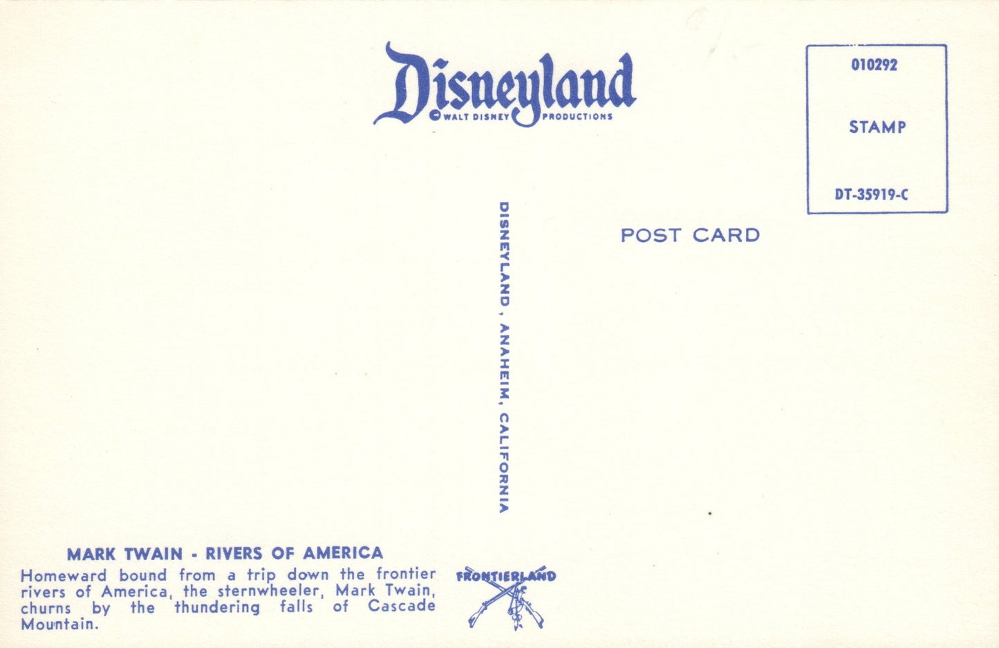 Mark Twain Steamboat Thundering Falls Disney Disneyland Amusement Park Postcard