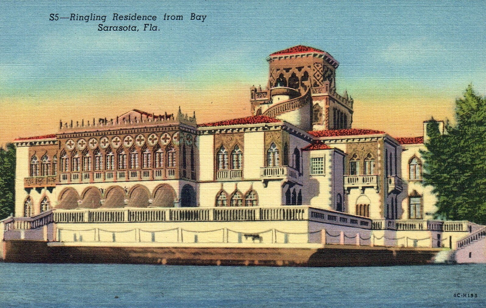 Ringling Residence From Bay in Sarasota Florida Fl Vintage Postcard