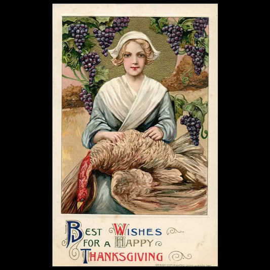 1911 John Winsch Woman Holding Turkey Full Moon Vintage Thanksgiving Postcard