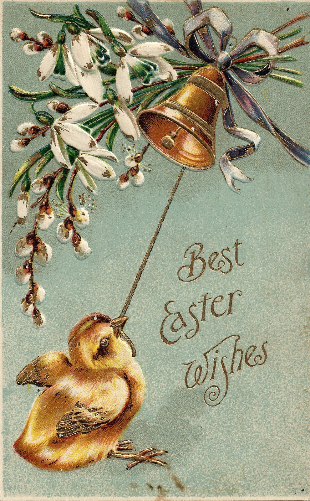 Chick Pulling Bell Pussywillow Easter Chick Postcard