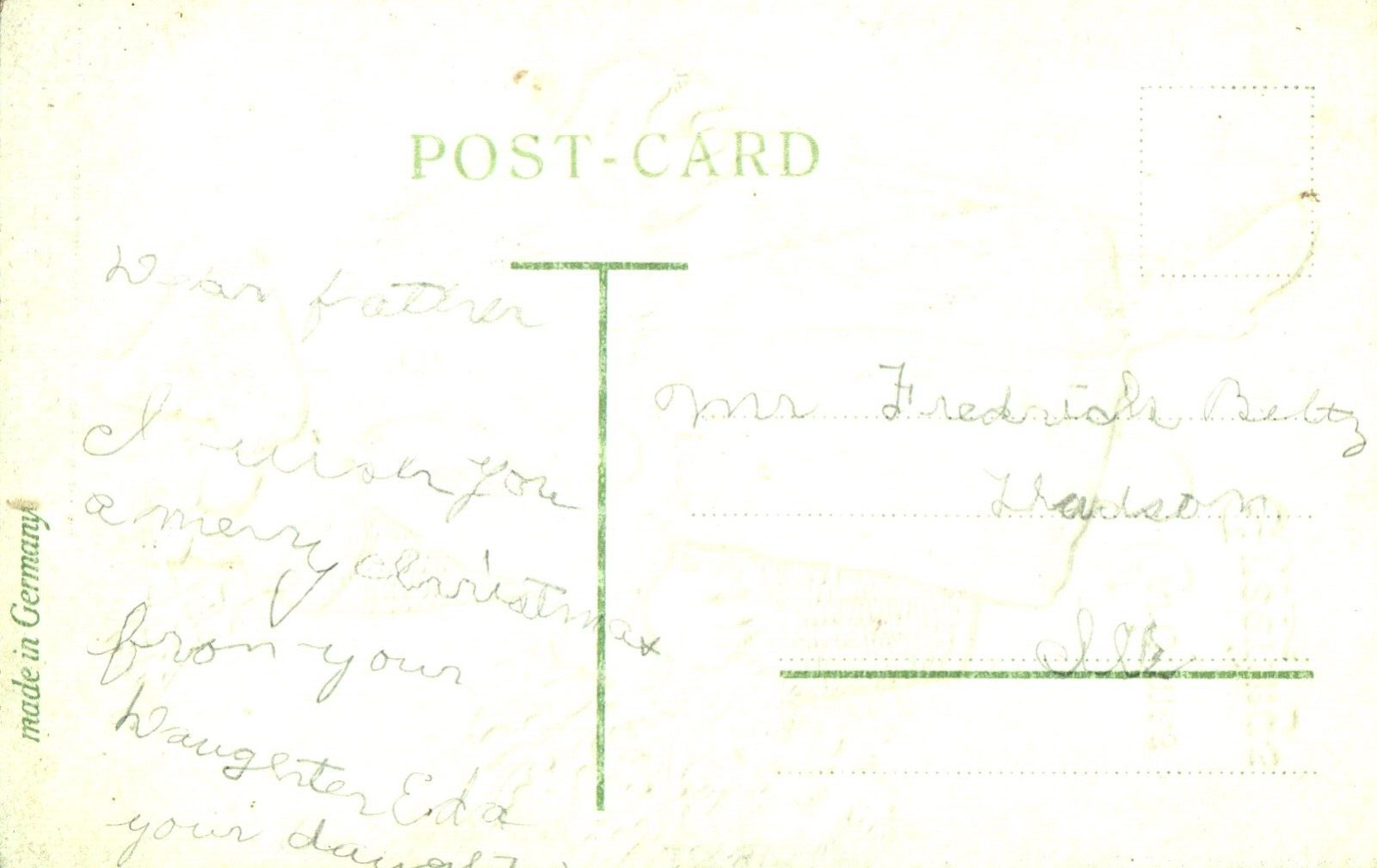 Christmas Greetings Gold Gilt Santa Carrying Holly & Toys Santa Postcard