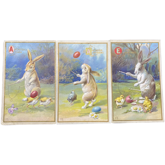 Lot of Three Easter Bunny & Chicks Easter Greetings Vintage Easter Postcards