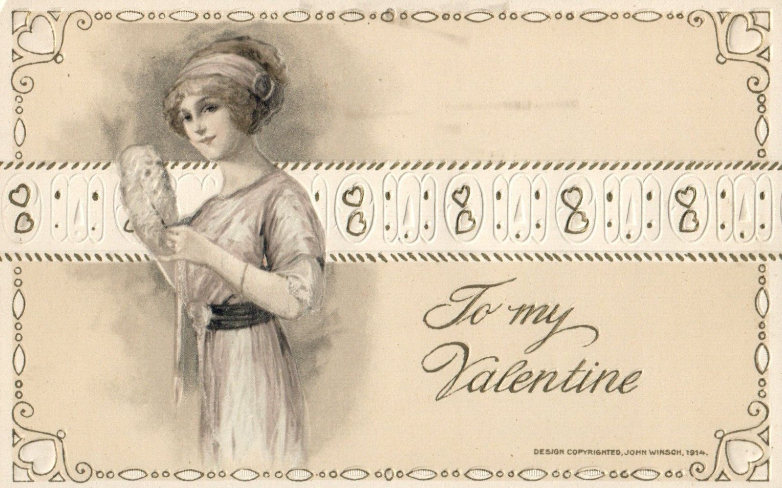 To My Valentine Artist Signed John Winsch Embossed Valentines Day Postcard