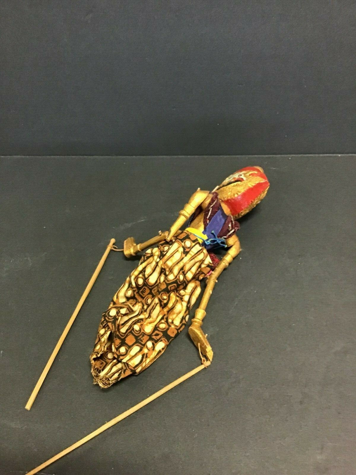 Vintage Wooden Egyptian Red Gold Hand Puppet 