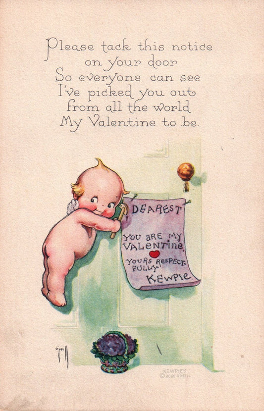 Postcard Valentine Kewpies Tacking Note Violets Artist Rose O'Neill Gibson c1915