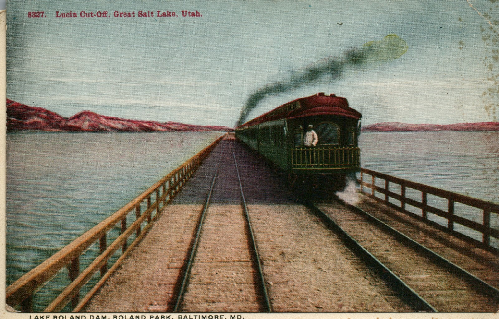 8327 Train on Bridge Lucin Cut-Off Great Salt Lake City UT Utah