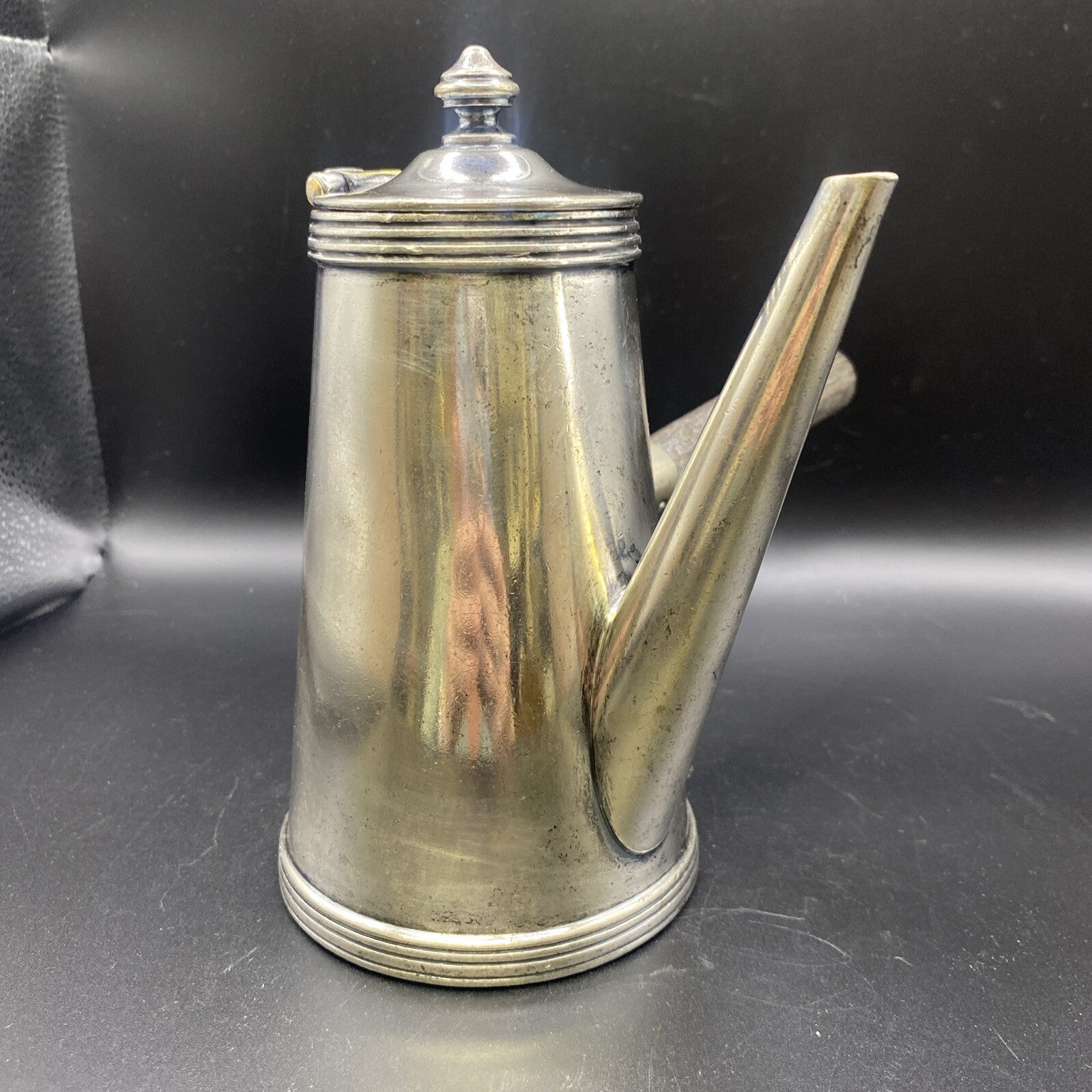 Antique JOS HEINRICHS Silver Soldered Chocolate Pot Wood Handle Hotel Teapot TEA