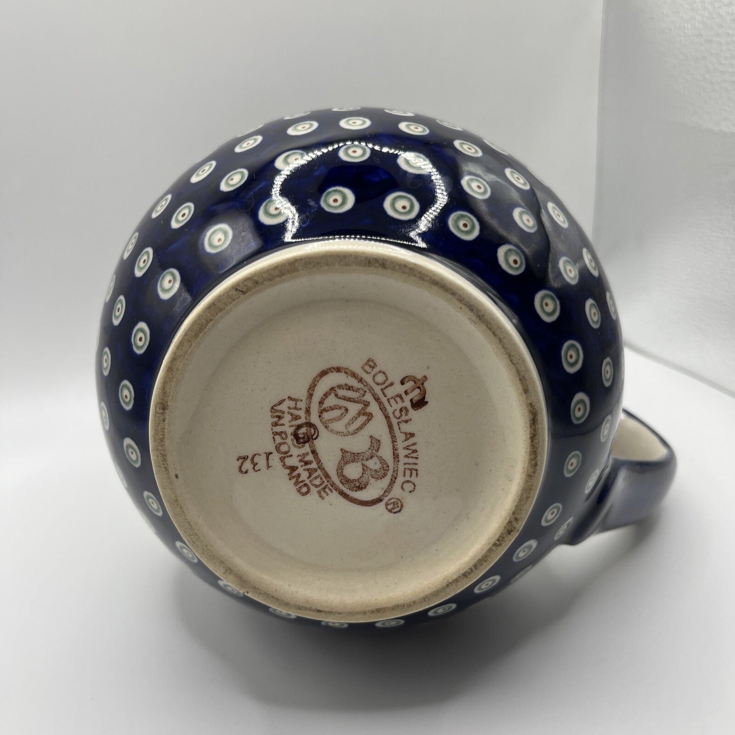 New Polish Pottery Boleslawiec Water Pitcher 6.5” High Blue Flower Authentic