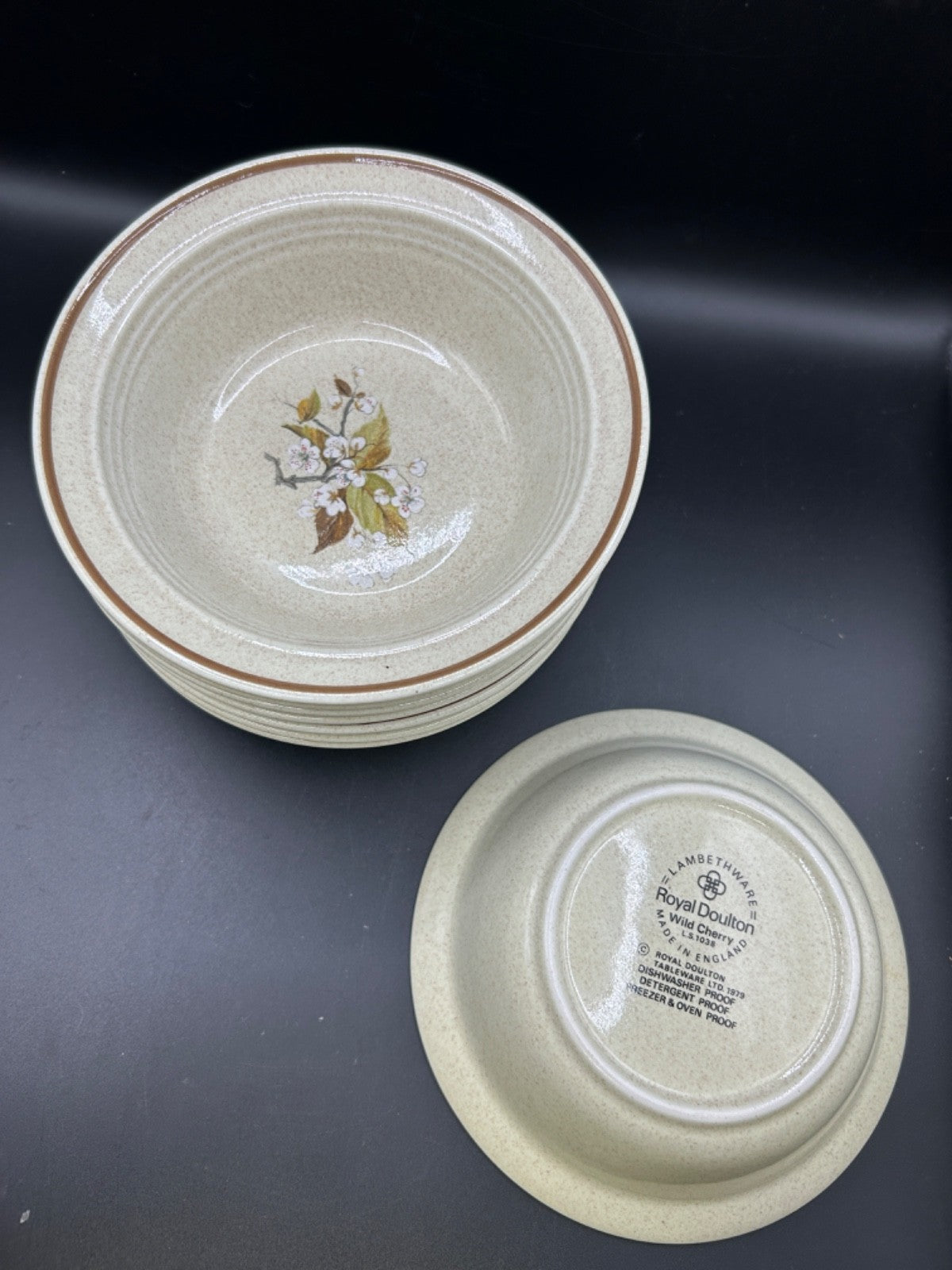Royal Doulton WILD CHERRY 8 Soup Bowls Made in England Lambethware 1979