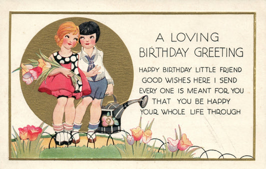 Friends Watering Flowers and Good Wishes Birthday Postcard 