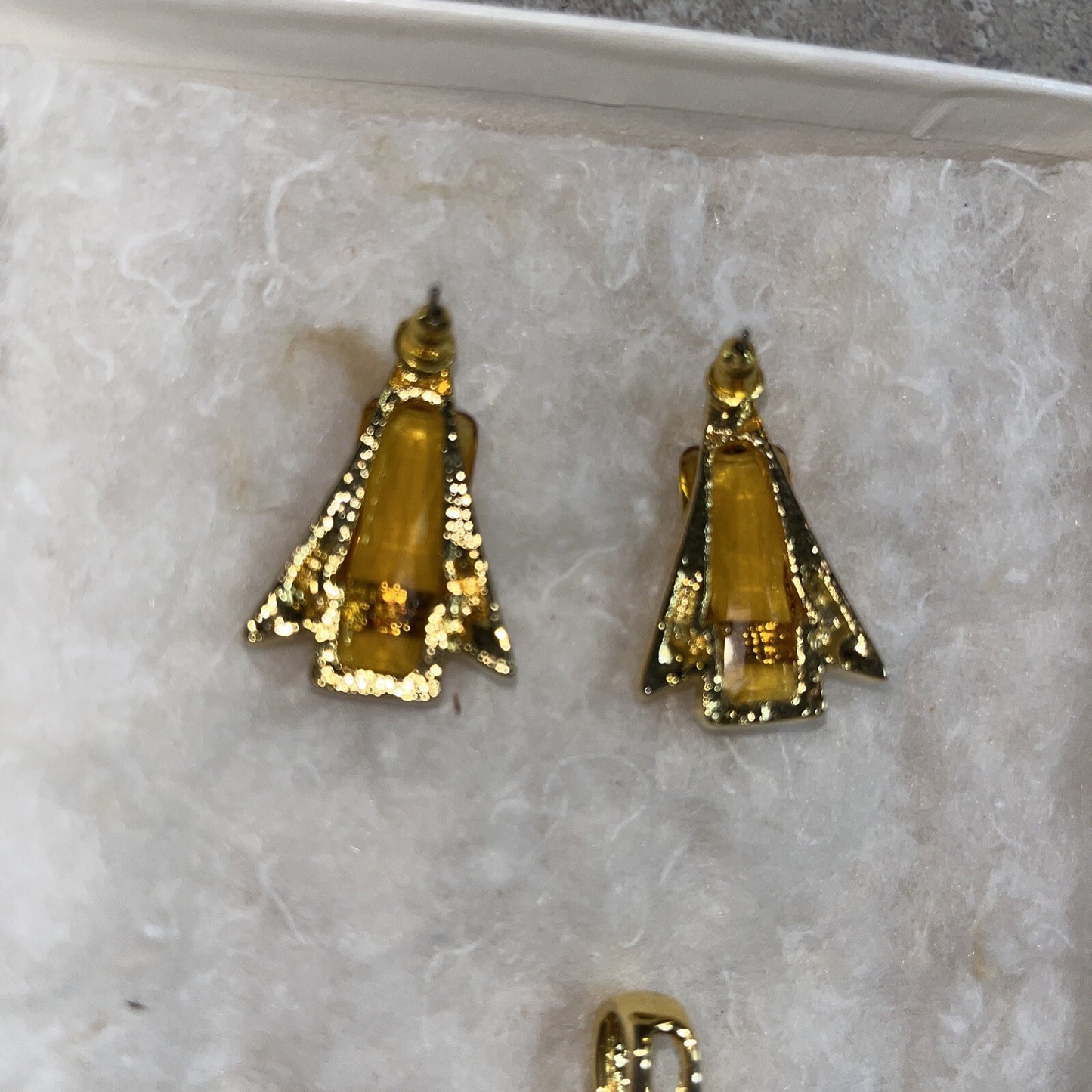 Vintage Slide & Earrings Signed Sarah Coventry Glass Orange Gold Tone Modernist