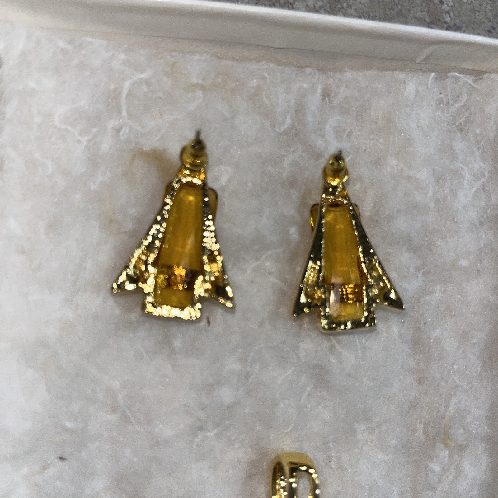 Vintage Slide & Earrings Signed Sarah Coventry Glass Orange Gold Tone Modernist