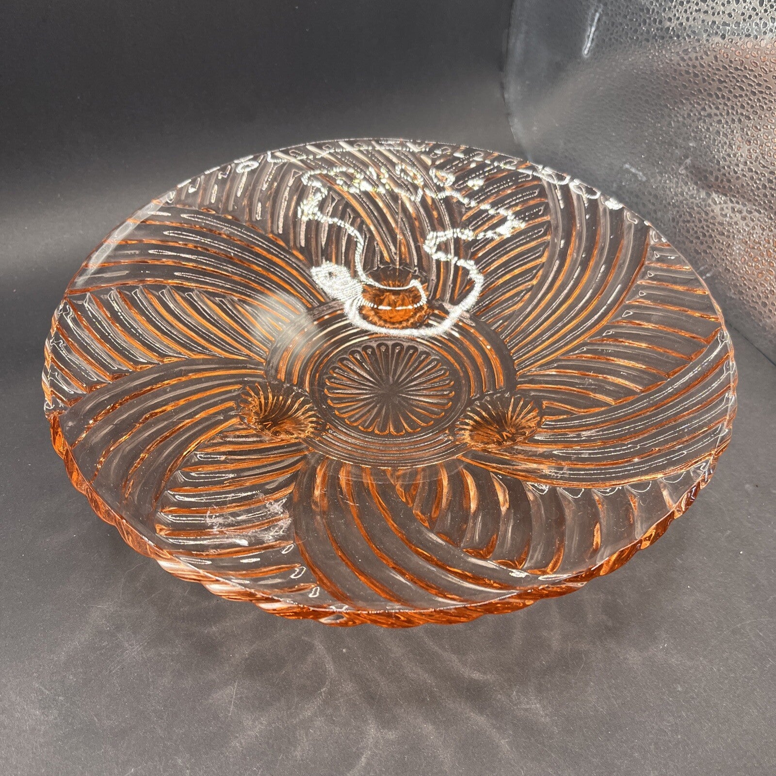 Anchor Hocking Prismatic Pink Depression Glass Footed Dish Swirl 1941 Vintage