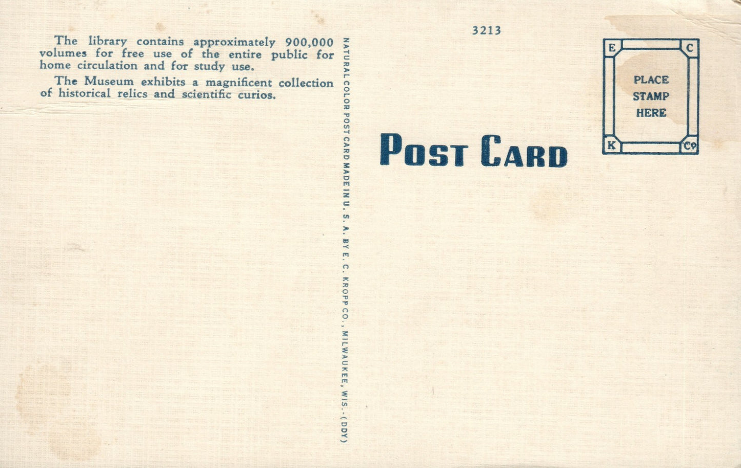 Public Library and Museum Milwaukee WIS Wisconsin Postcard