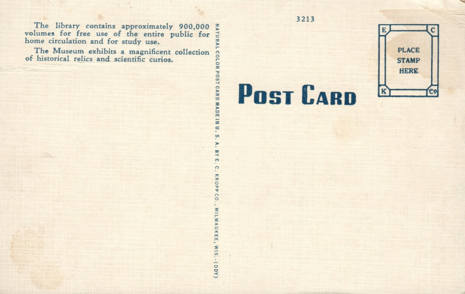 Public Library and Museum Milwaukee WIS Wisconsin Postcard