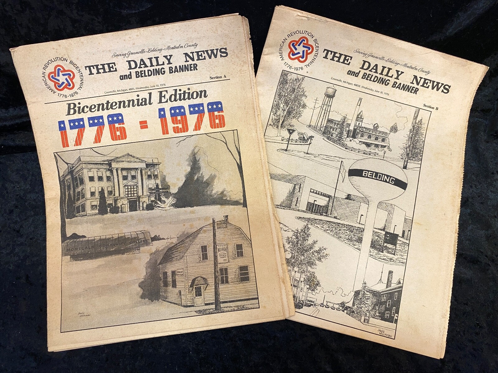 Belding Michigan The Daily News and Belding Banner Newspapers (2) 1776-1976