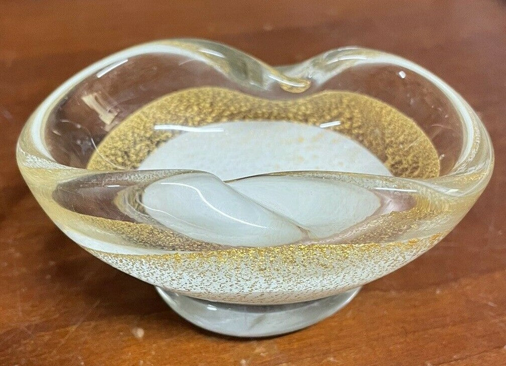2 Vintage Salvini Lattimo Murano Art Glass MCM 50’s Gold Blown salt Bowl