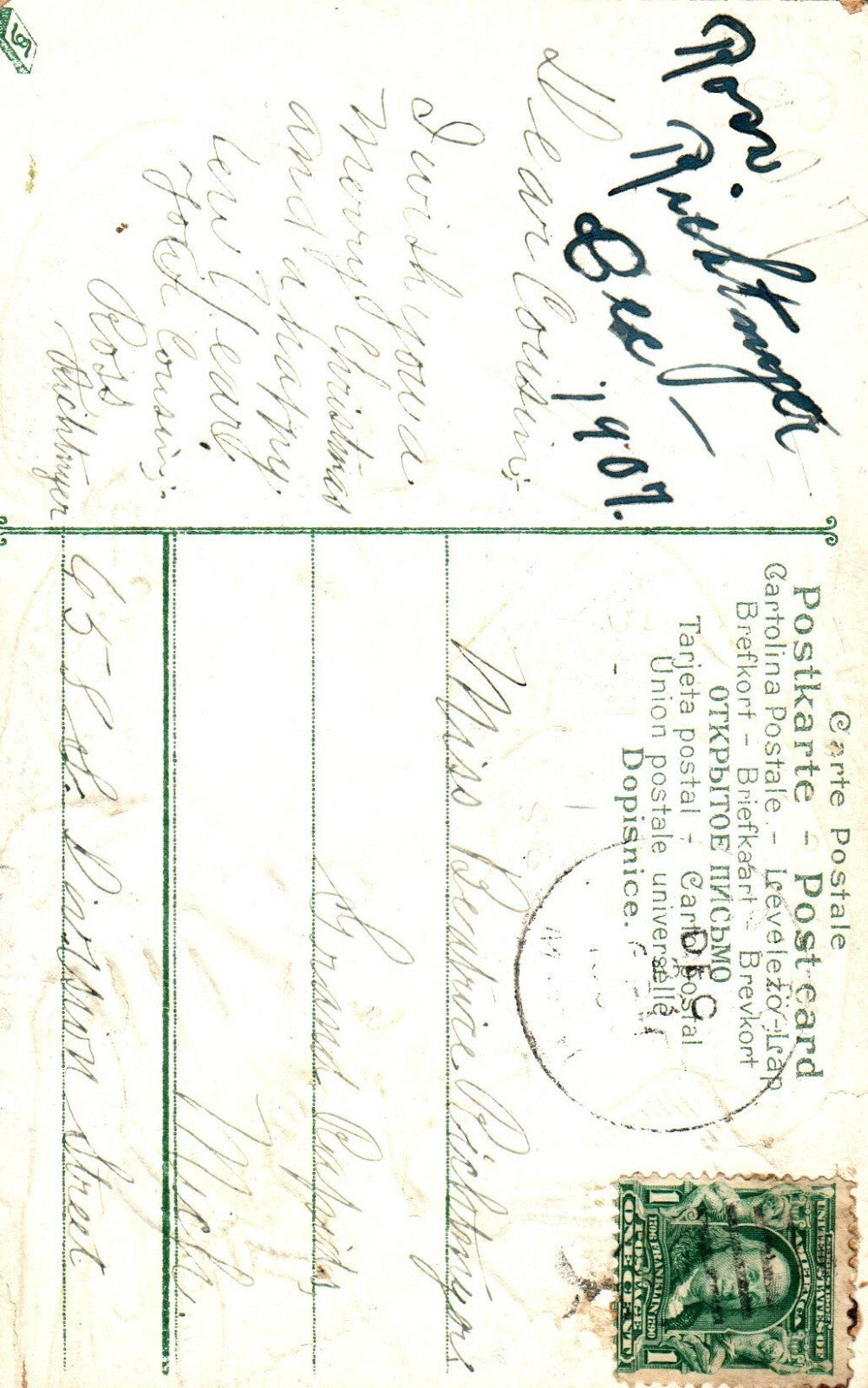 Old World Santa Claus Christmas Postcard with child Gold Gilt postcard