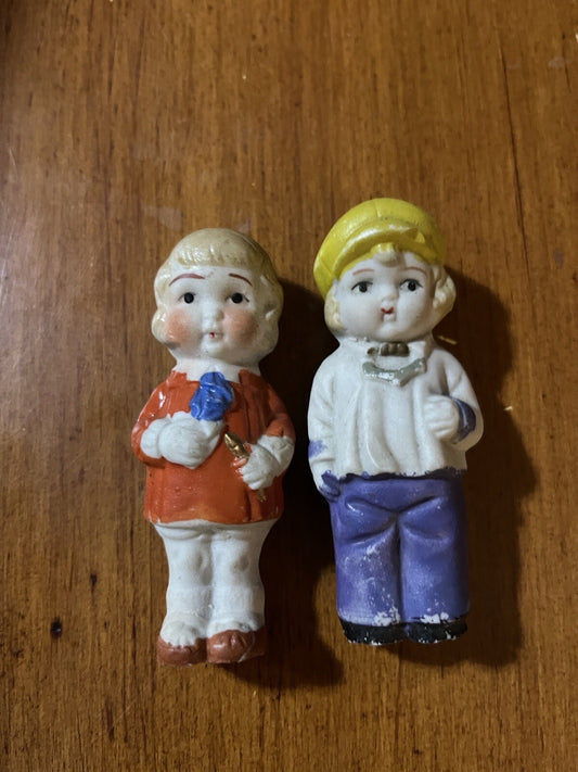 Vintage Japanese Figurines Bisque Lot of 2 Miniatures Boy And girl