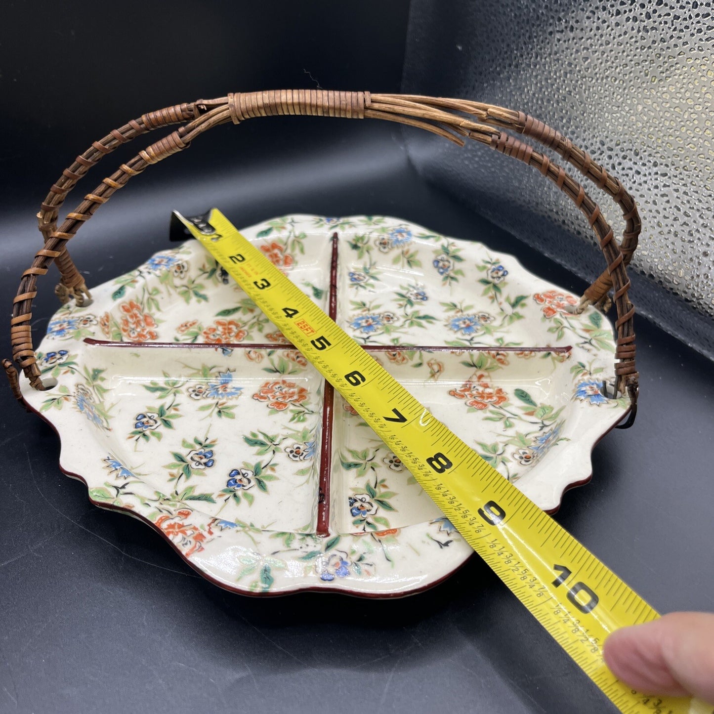 Vintage Erphila “Eton” Pattern  - Handled Divided Dish - Czechoslovakia 9” RARE