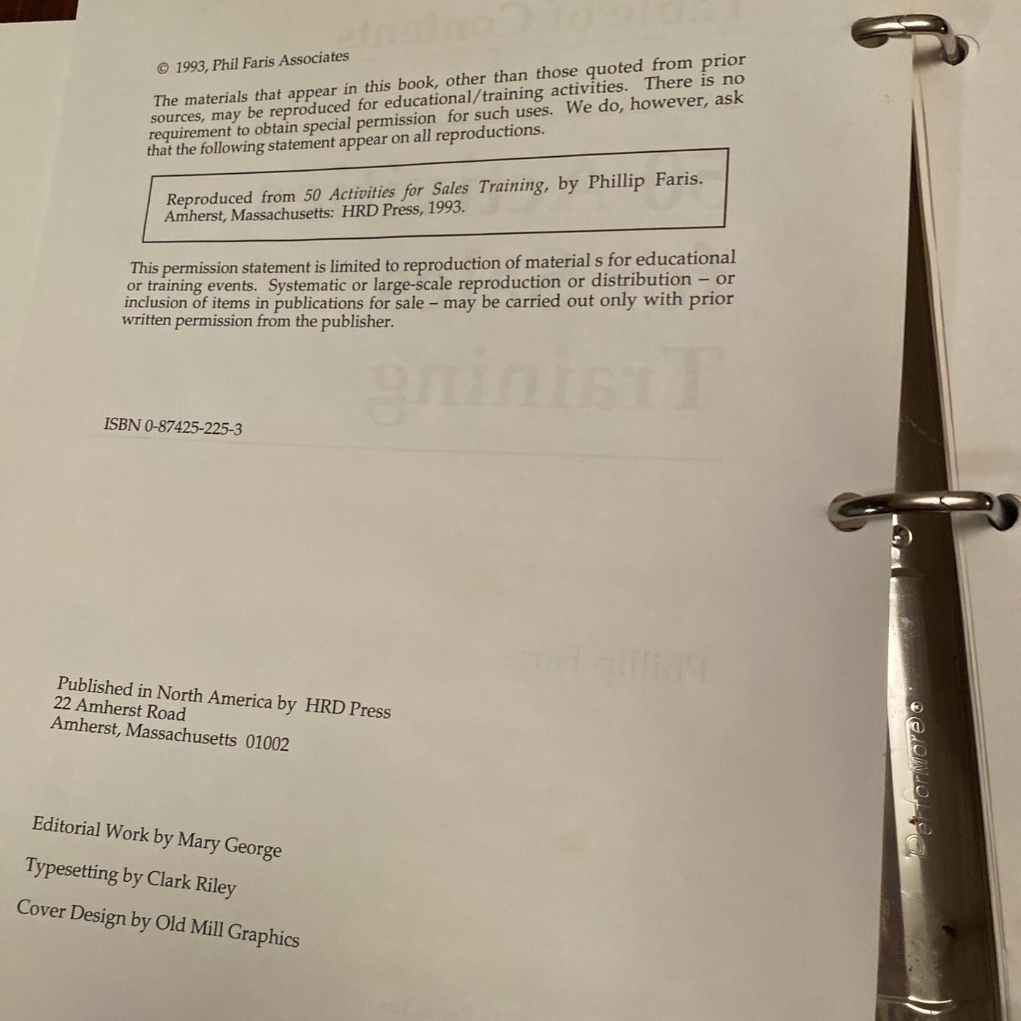 50 Fifty Activities for Sales Training Phillip Faris 1993