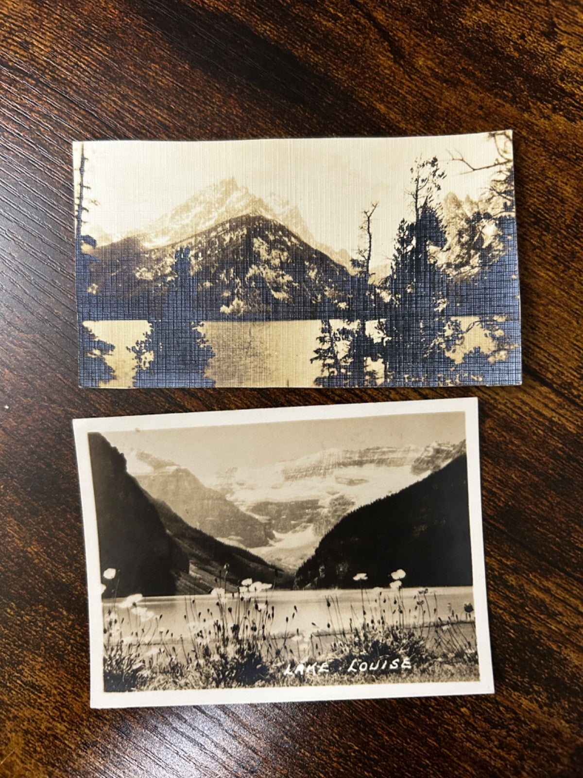 Two Small Mountain Range Photos Lake Louise Alberta Canada Real Photo Postcard