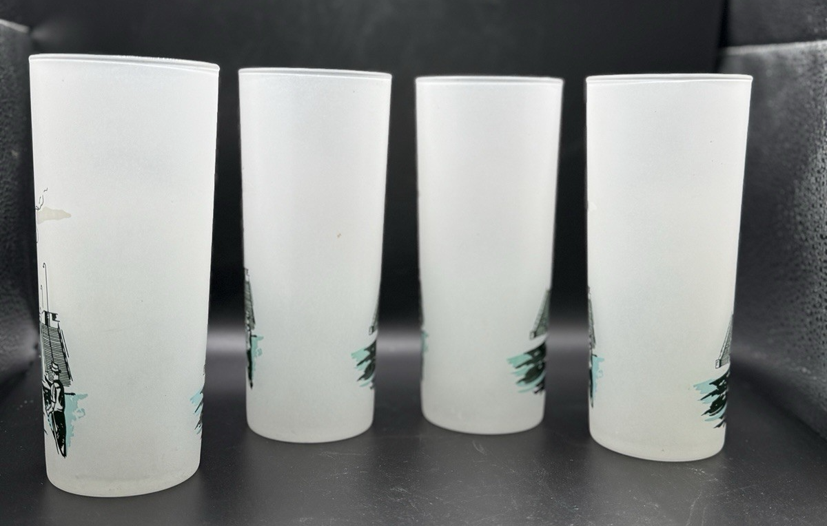 4 Vintage Soo Locks Michigan Souvenir Frosted Glasses Glass  Sault Ste Marie MI