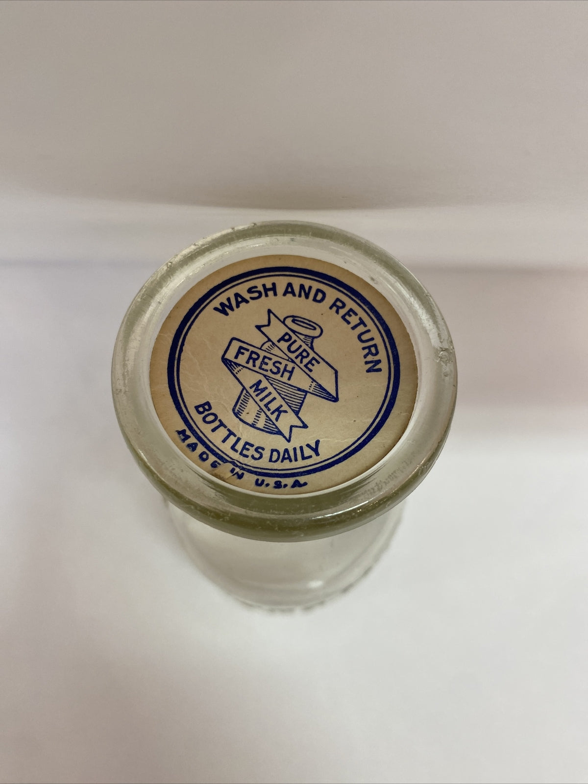 Pure Milk Dairy Co Lansing MI Michigan 1/2 pt half pint milk bottle clear PM Co