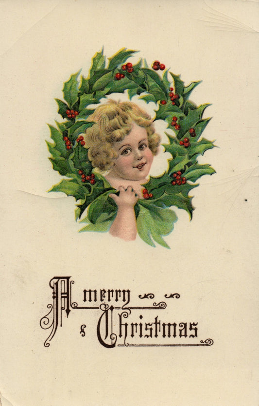  Christmas Girl Holding Holly Wreath Gel Finish Gottschalk Series 2695