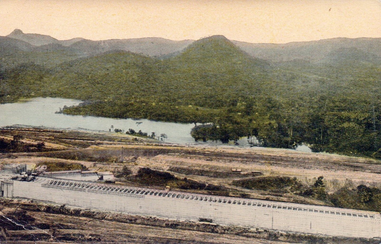 Bird's Eye View of Pedro Miguel Lock Vintage Panama Postcard