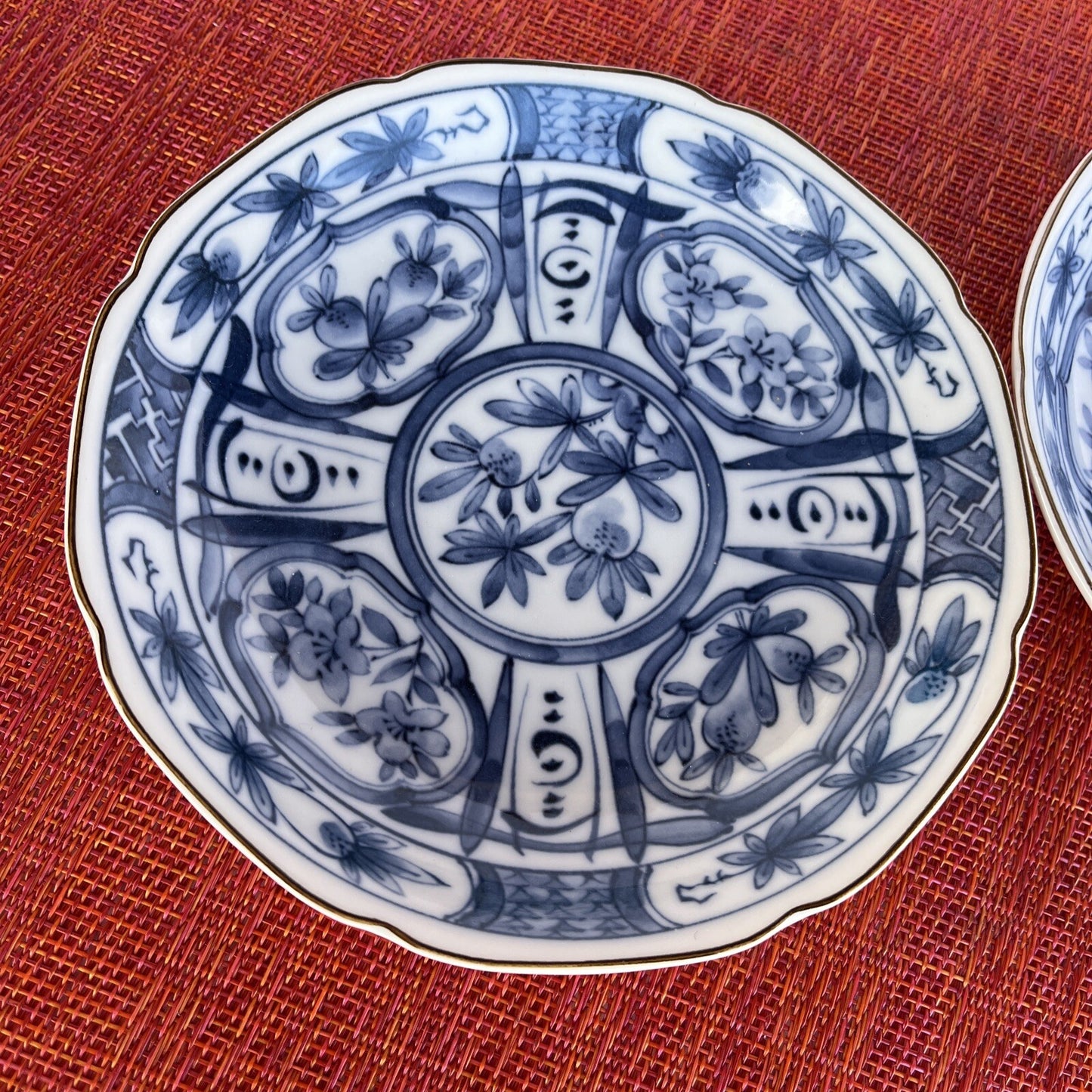 6 3/8” Rd. Blue and White Porcelain Takahash(2) San Francisco Bowl Fruit Floral