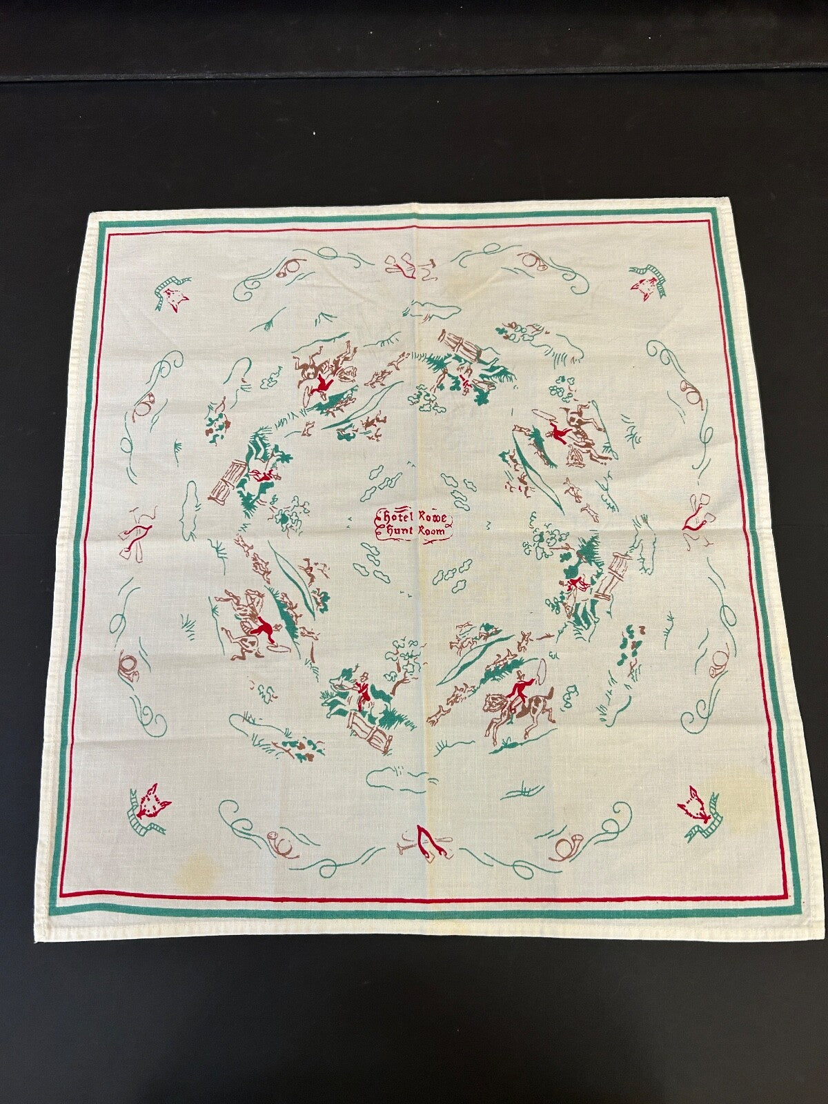 Vintage Grand Rapids Michigan Hotel Rowe Hunt Room Linen Napkin Images of Horses