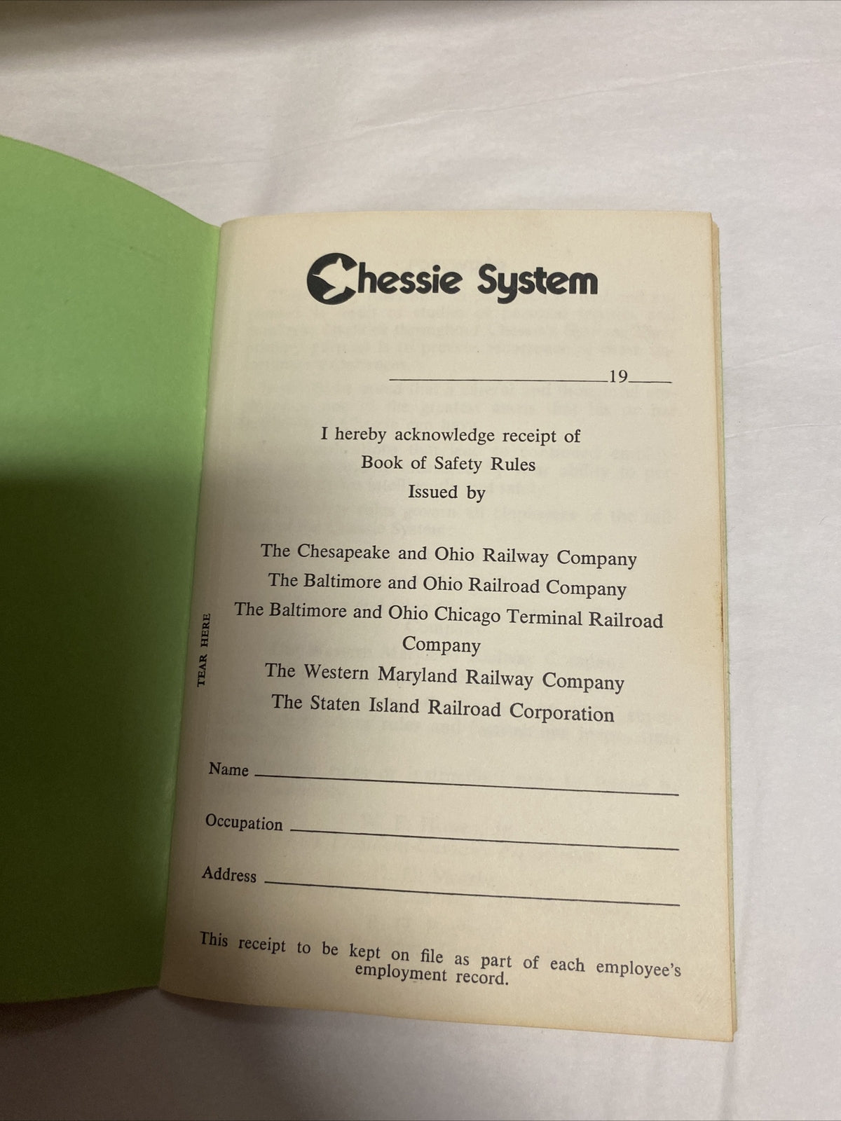 June 15, 1979 Chessie System Safety Rules Book Vintage Railroad Rules