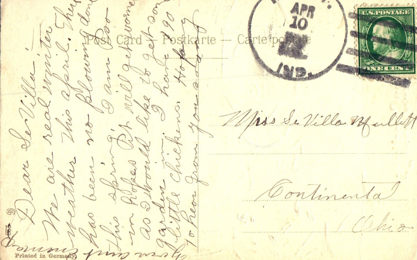 Easter Greetings Gold Gilt Chick with Butterfly in Barn Vintage Easter Postcard