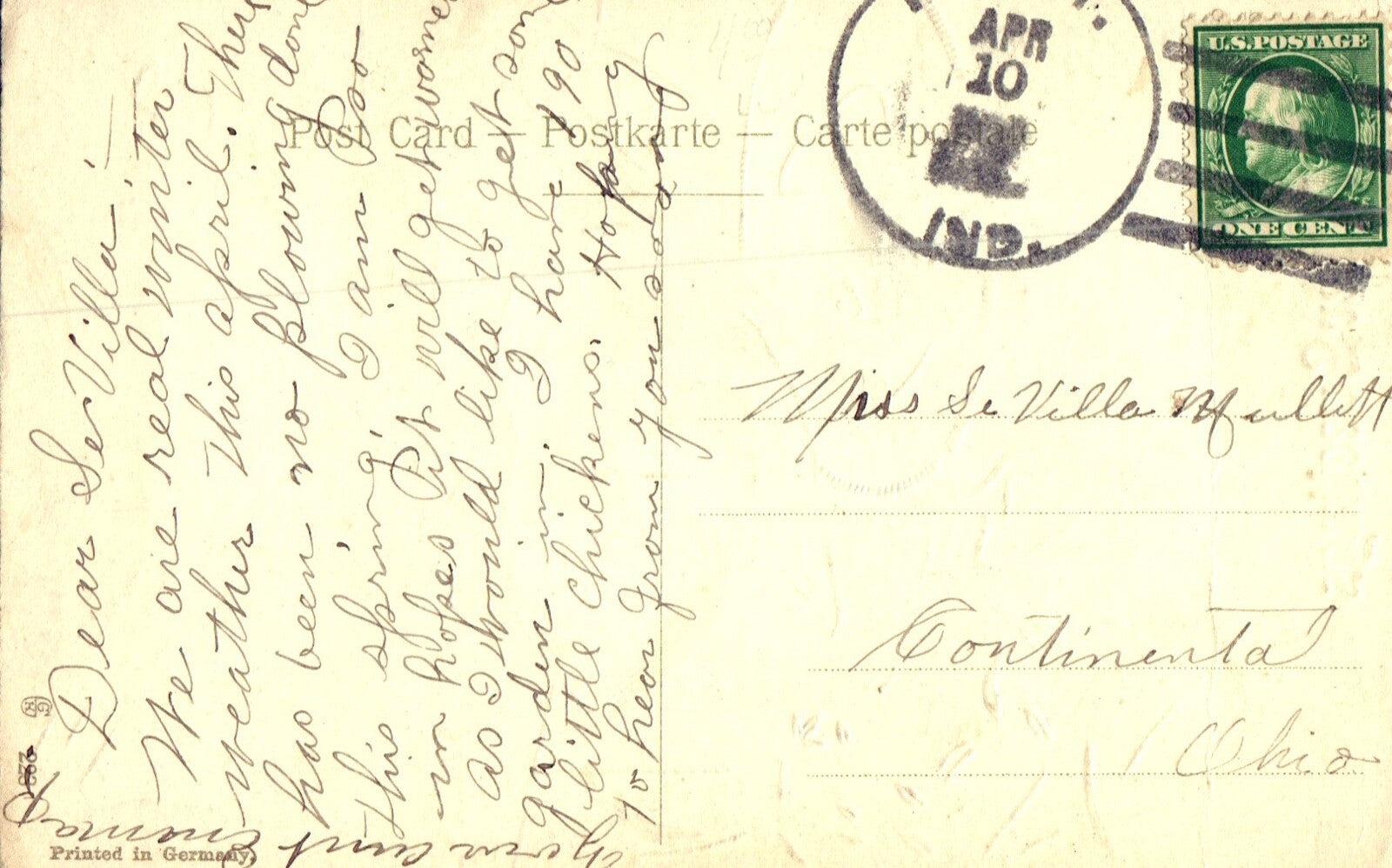 Easter Greetings Gold Gilt Chick with Butterfly in Barn Vintage Easter Postcard