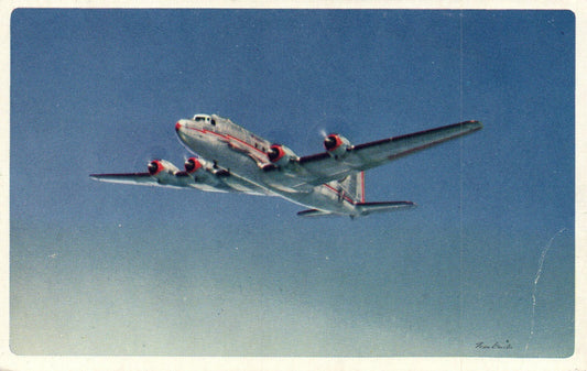 American Airlines T 151 Artist Signed Plane In Air Airplane Postcard