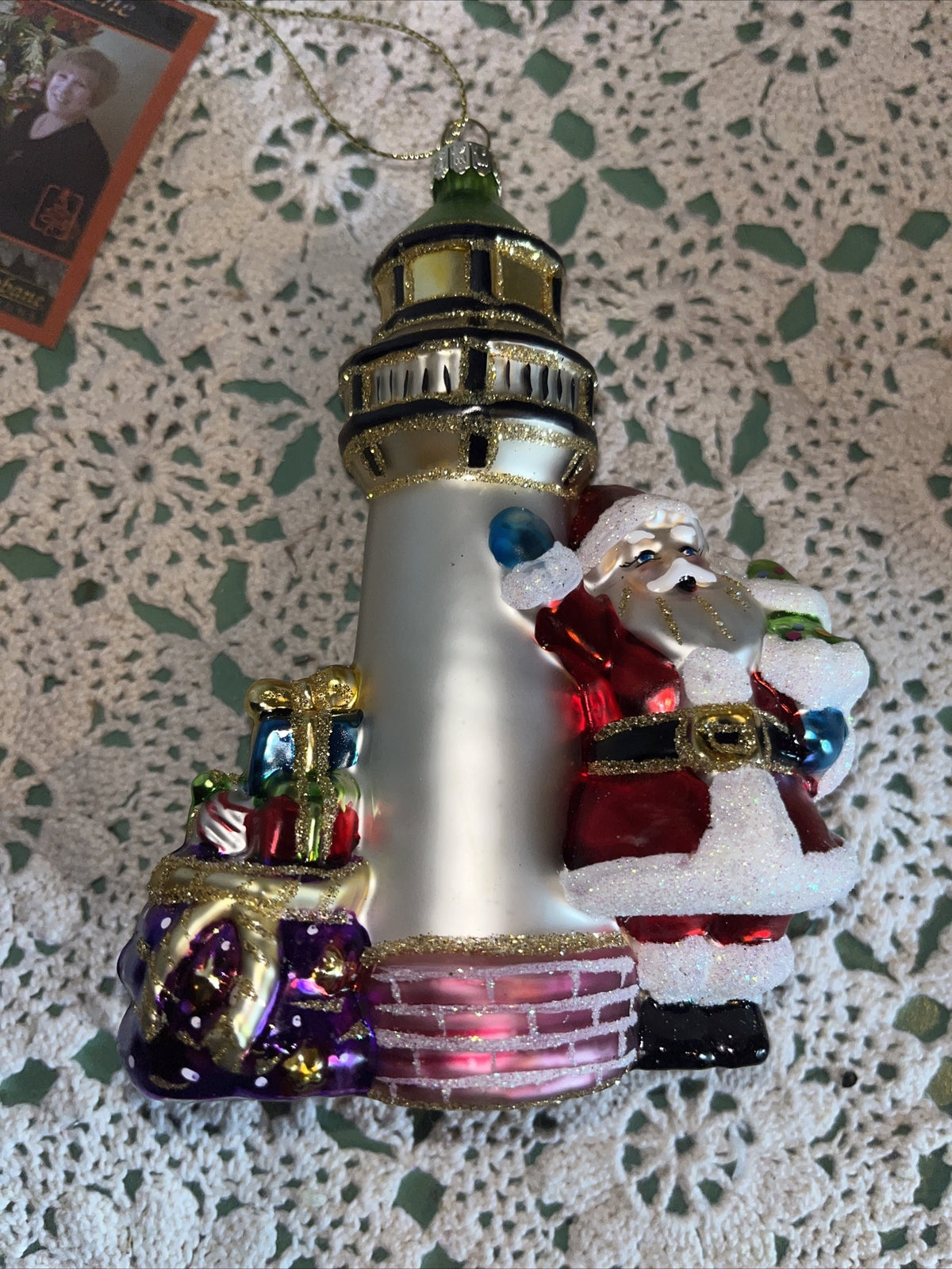 Vintage Light House With Santa Mercury Glass Christmas Ornament